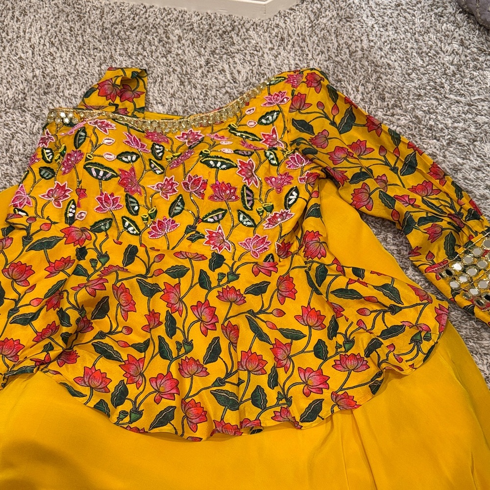 Floral Embroidered Yellow Lehenga 
Indian outfit